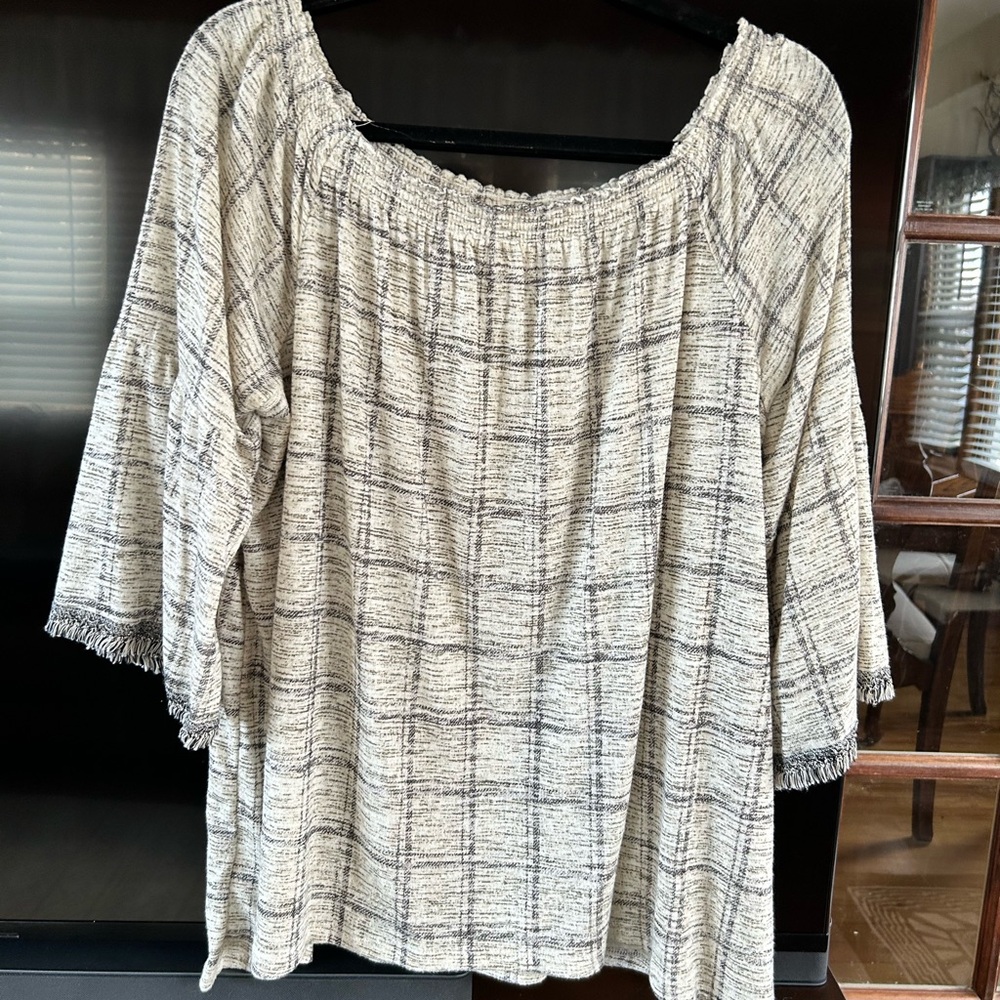 Style & Co. Cream and Black Plaid Blouse